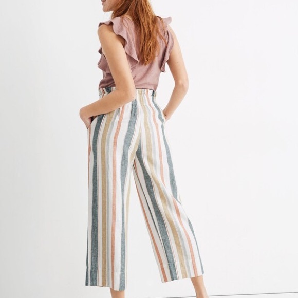 Madewell Tie-Waist Huston Pull-On Crop Pants in Stripe Size Large - Picture 2 of 12